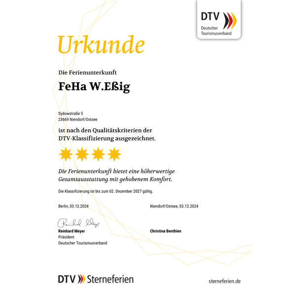 DTV Klassifizierung Ferienhaus Eßig Niendorf